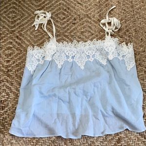 Light blue and white top